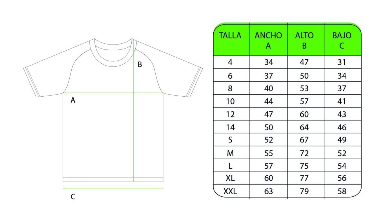 Guía de tallas Camiseta reversible